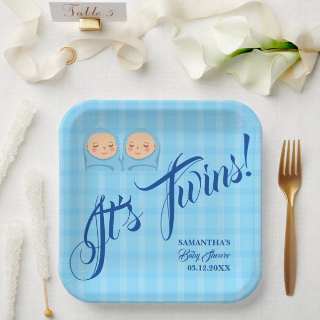 Plato De Papel Los gemelos Fiesta Baby Shower Blue. (Boda)