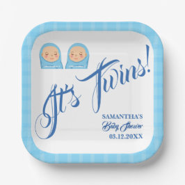 Plato De Papel Los gemelos Fiesta Baby Shower Blue.