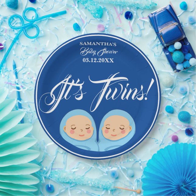 Plato De Papel Los gemelos Fiesta Baby Shower Blue. (Fiesta)