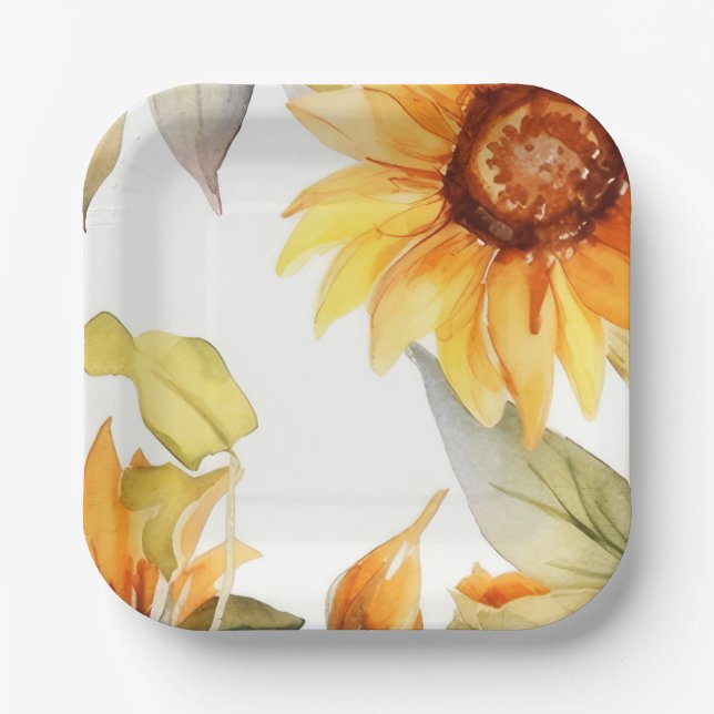 Plato De Papel Los girasoles en flor (Anverso)