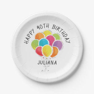 Plato De Papel Los globos coloridos del feliz cumpleaños añaden