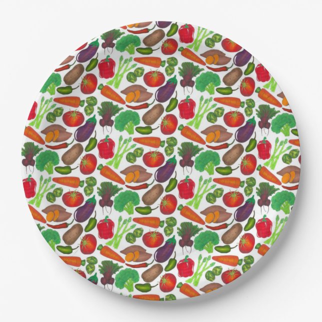 Plato De Papel Los huertos vegetales producen verduras de Greenma (Anverso)