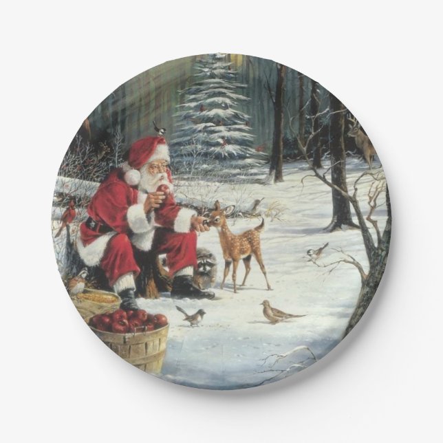 Plato De Papel Los Navidades De Winter Wonderland Santa Y Deer (Anverso)