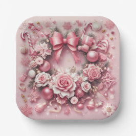 Plato De Papel Los Navidades rosados hermosos usaban cintas flora