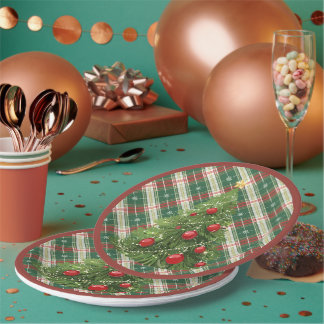 Plato De Papel Los navidades tocan verde, blanco, con rojo