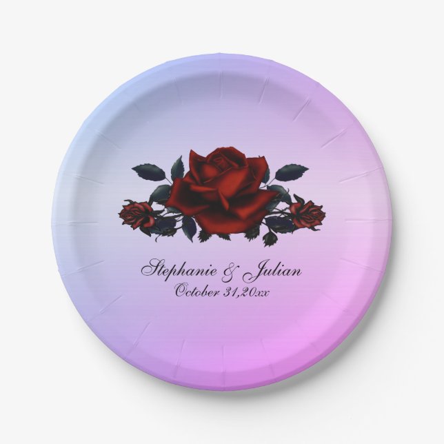 Plato De Papel Los nombres de los Bodas góticos de la Rosa Roja y (Anverso)