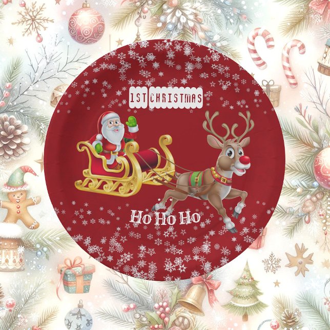 Plato De Papel Los primeros Navidades de Santa Reindeer Sleigh Ho (Kid's 1st Christmas Santa Reindeer Sleigh Ho-Ho-Ho Paper Plates)