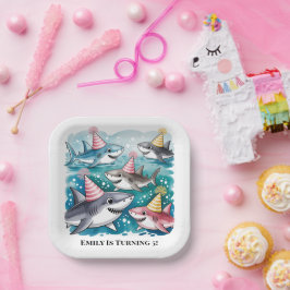 Plato De Papel Los Tiburones Se Dedican Al Partido Del Cumpleaños