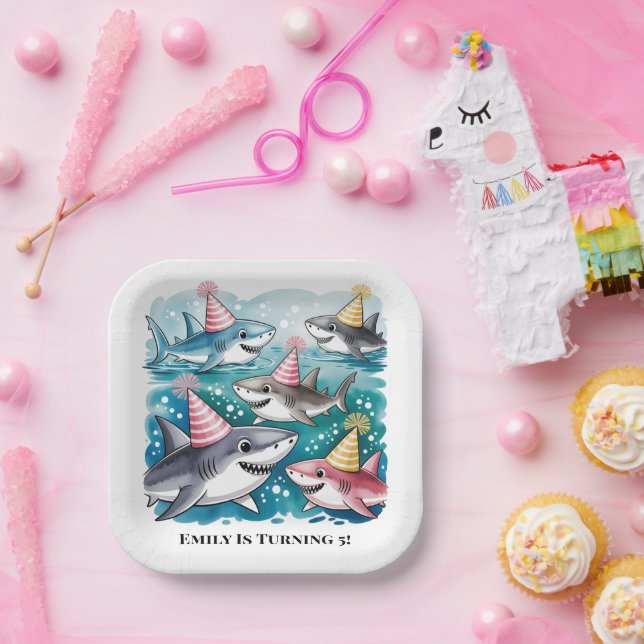 Plato De Papel Los Tiburones Se Dedican Al Partido Del Cumpleaños (Fiesta)