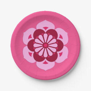 Plato De Papel Lotus Flower Mandala, rosa Fuchsia y Borgoña