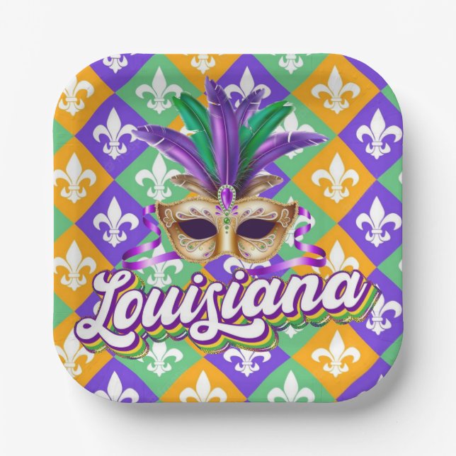 Plato De Papel Louisiana Mardi Gras Mask Fleur de Lis (Anverso)