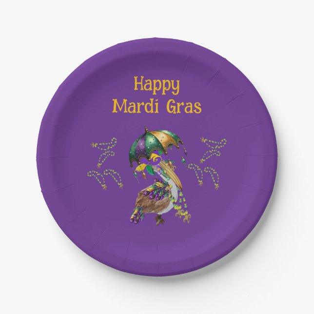 Plato De Papel Louisiana Pelican Mardi Gras party (Anverso)