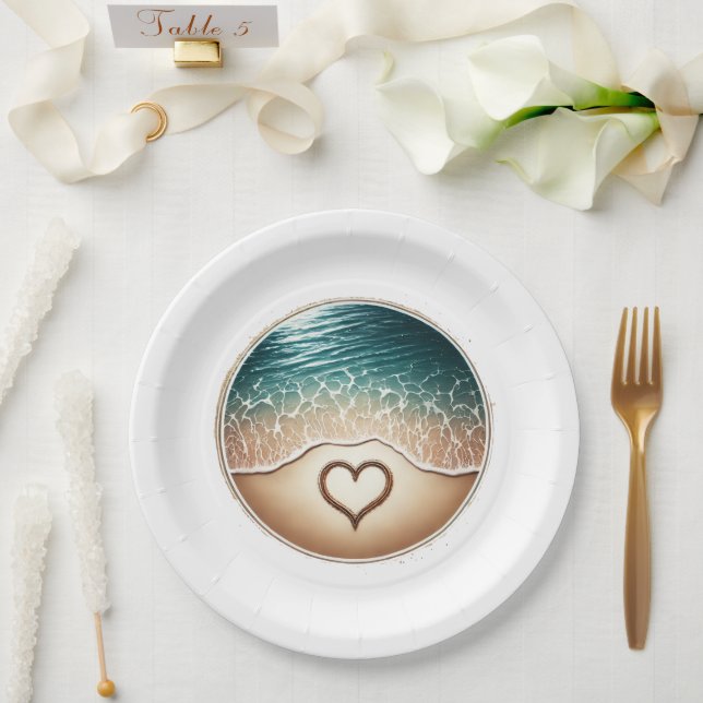 Plato De Papel Love Beach (Boda)
