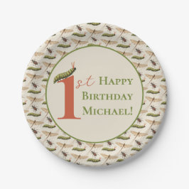 Plato De Papel Love Bug Insect Custom Name 1º cumpleaños