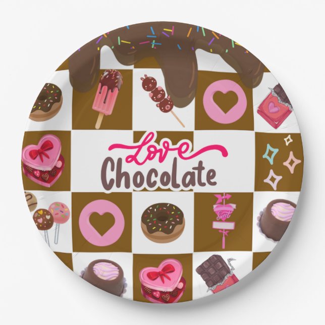 Plato De Papel Love Chocolate" Sweet Treats Party Plates – Brown  (Anverso)