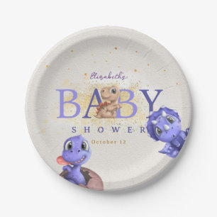 Plato De Papel Love Dino Simple Funny Dragon Baby Shower