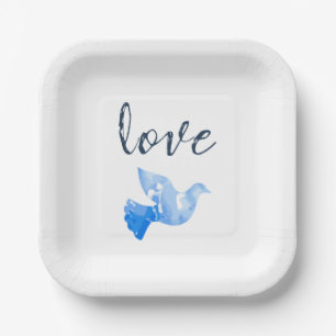 Plato De Papel Love Dove Fiesta Plate Sky Blue Watercolor Diseño