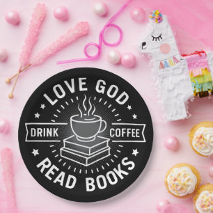 Plato De Papel Love God Drink Coffee Read Books Amantes Vintage