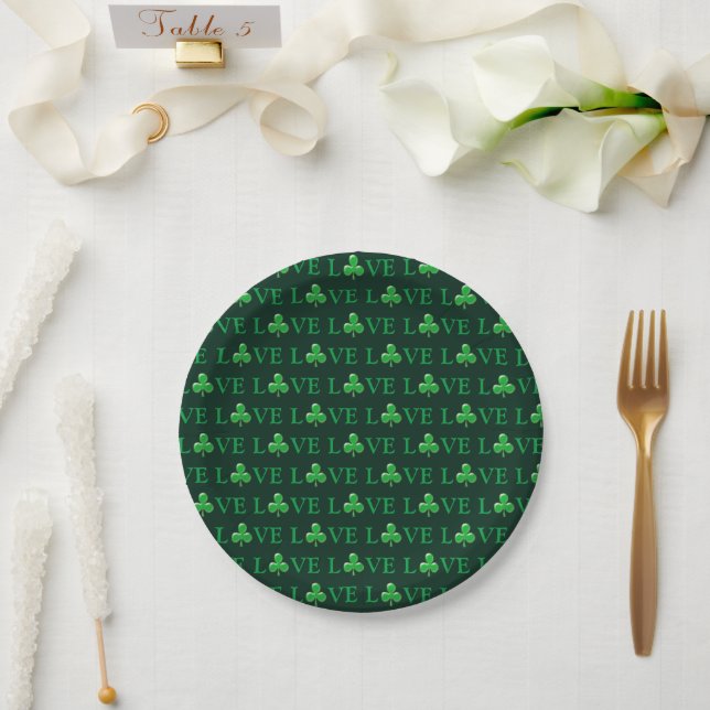 Plato De Papel Love Green Clover Shamrock St. (Boda)