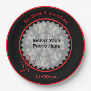 Plato De Papel Love Hearts Black Personalized Boda Photo