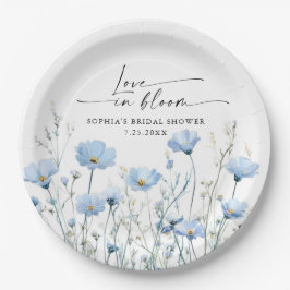 Plato De Papel Love In Bloom Blue Bridal Shower Paper Plates
