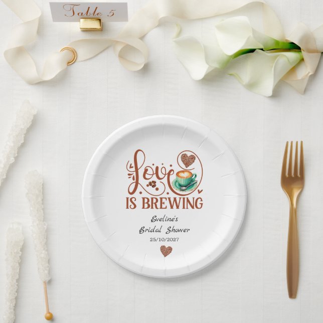 Plato De Papel Love Is Brewing Bridal Shower Terracotta Coffee  (Boda)