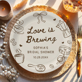Plato De Papel Love is Brewing Coffee Hand Drawn Bridal Shower
