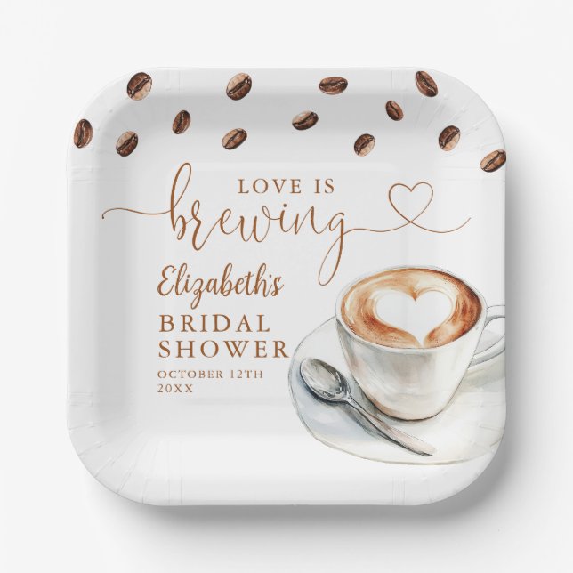 Plato De Papel Love Is Brewing Coffee Theme Bridal Shower (Anverso)