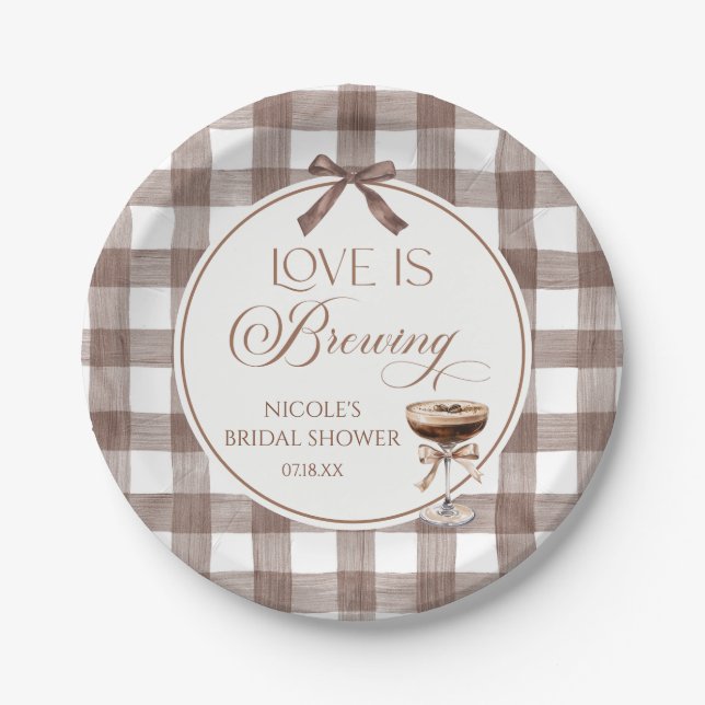 Plato De Papel Love Is Brewing Expresso Martini Bow Bridal Shower (Anverso)
