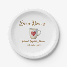 Plato De Papel Love is Brewing white coffee mug heart bridal show