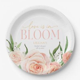 Plato De Papel Love Is In Bloom Pink Rose Flowers Bridal Shower 