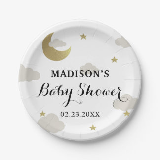 Plato De Papel Love Moon and Back Purpurina Star Nubes Baby Showe