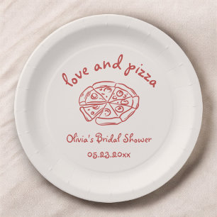 Plato De Papel Love & Pizza Italian Hand Drawn Red Despedida de S