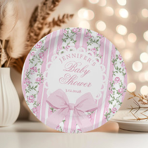 Plato De Papel Love Shack Coquette Rosa Claro Lazo Baby Shower