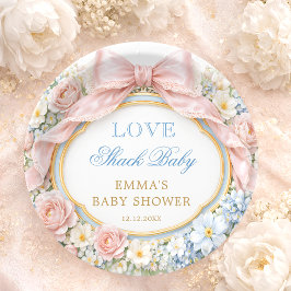 Plato De Papel Love Shack Floral Pink Bow Girl Baby Shower