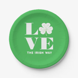 Plato De Papel Love Shamrock Clover Irlanda Personalizado blanco 