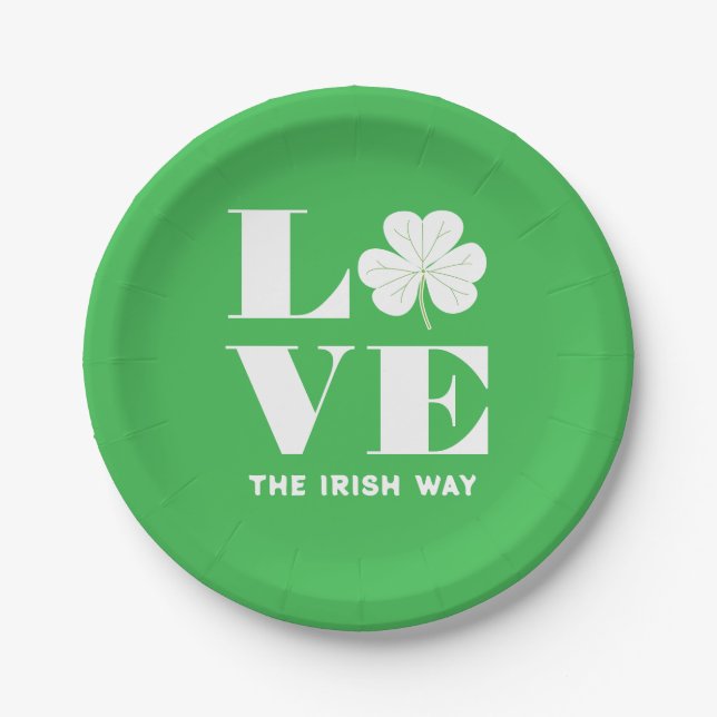 Plato De Papel Love Shamrock Clover Irlanda Personalizado blanco  (Anverso)