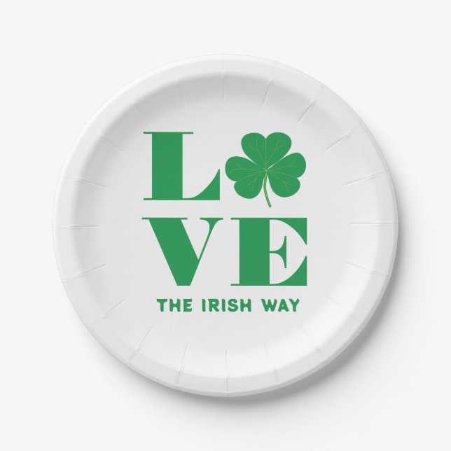 Plato De Papel Love Shamrock Clover Personalizado irlandés Textos (Anverso)