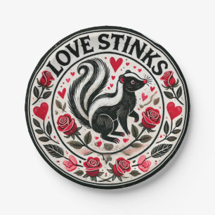 Plato De Papel Love Stinks Skunks El día de San Valentín
