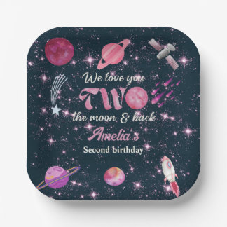 Plato De Papel Love You Two The Moon Girls Pink 2nd Birthday