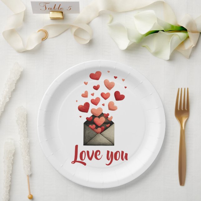 Plato De Papel Love You Valentine Envelope Design (Boda)