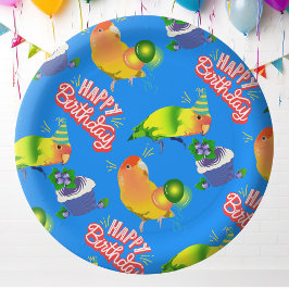 Plato De Papel Lovebird Celebración del Cumpleaños Fiesta de Aves
