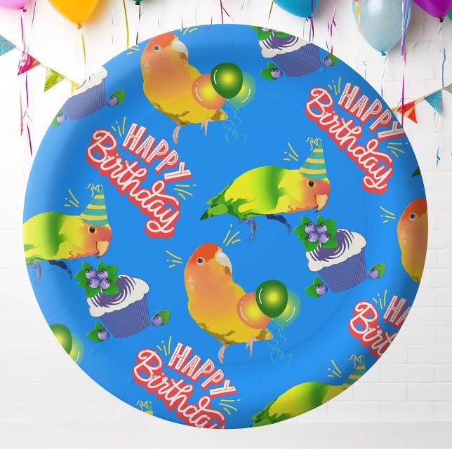 Plato De Papel Lovebird Celebración del Cumpleaños Fiesta de Aves (Pet lovebird parrot birthday party plates)