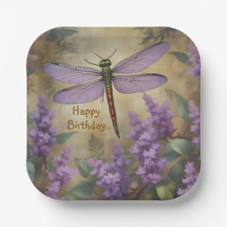 Plato De Papel Lovely Dragonfly in Garden