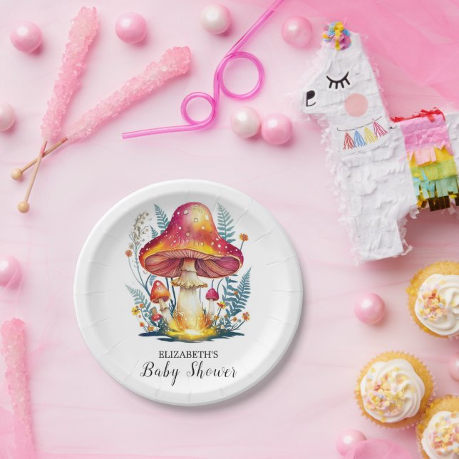 Plato De Papel Lovely Pastel Mushroom Baby Shower (Fiesta)