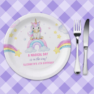 Plato De Papel Lovely Unicorn Birthday Girl Celebration