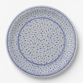 Plato De Papel Loza China en espiral azul y blanco con Chinoiseri