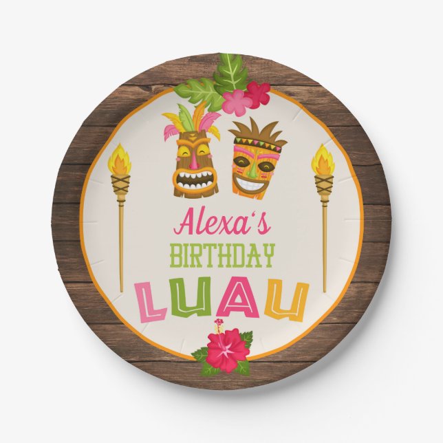 Plato De Papel Luau de cumpleaños - Placa de papel (Anverso)