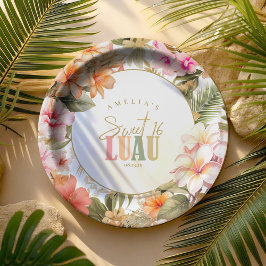 Plato De Papel Luau Dulce hawaiano Dieciséis Bordes Florales ID10