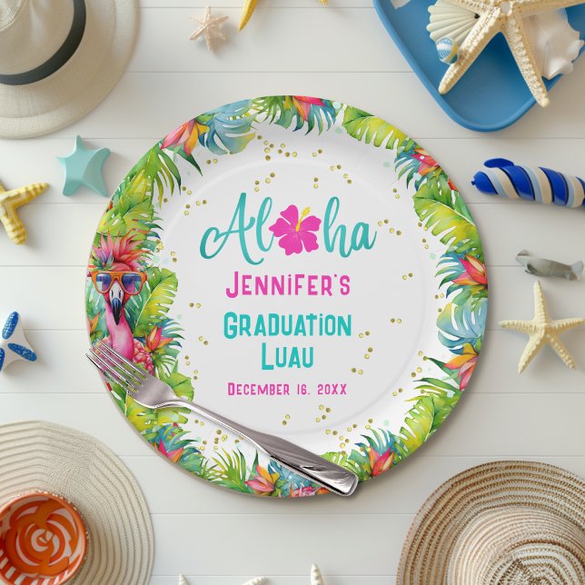 Plato De Papel Luau, graduación de Aloha Flamingo Tropical (Subido por el creador)